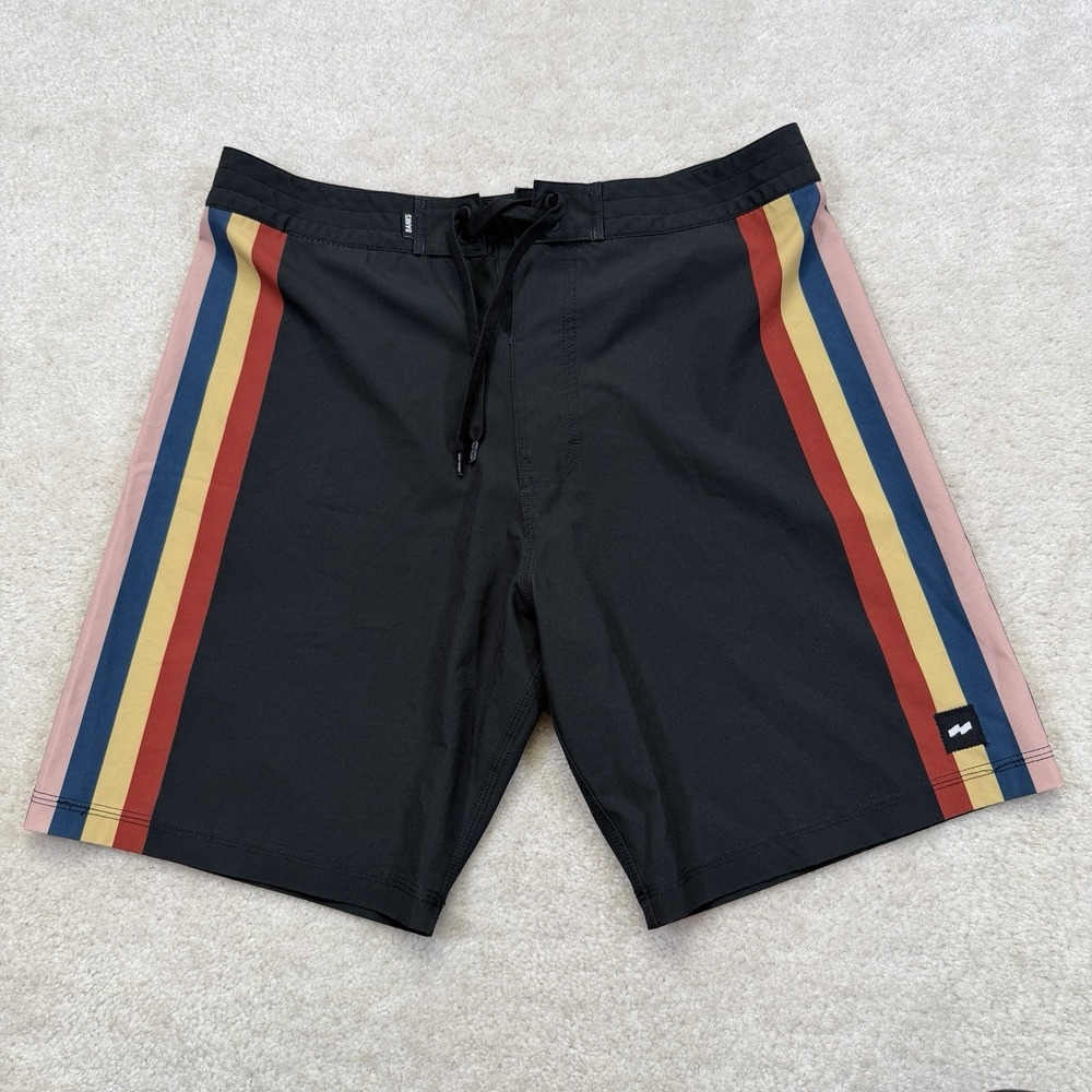 Banks Journal Board Shorts Mens 30 Black Multicolor Stripe Swim Trunks Surf